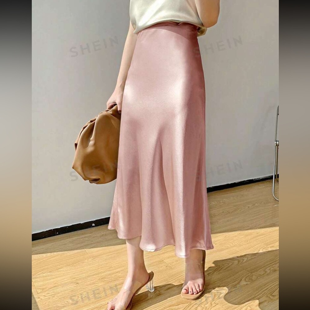 Satin Feel Midi Cute Skirt